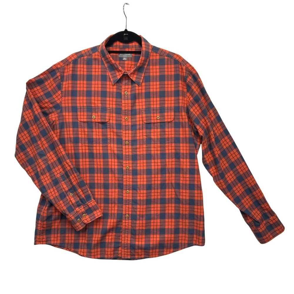 L.L. Bean Shirt Mens XL Orange Plaid Slim Fit Signature Flannel Button Down‎